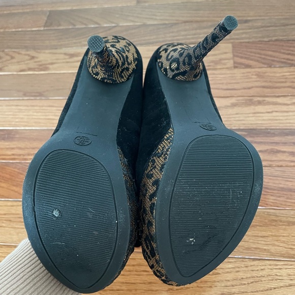 Black velvet and leopard print heels - Picture 6 of 7